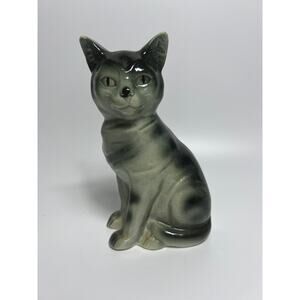 Vintage Germany #1409 Blue Gray High Gloss Porcelain Kitty Cat Figurine Statue